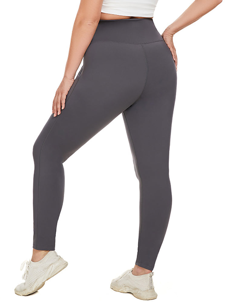 Fleece High Waist Running Plus Size Yoga Leggings Pants Gray Black XL-4XL