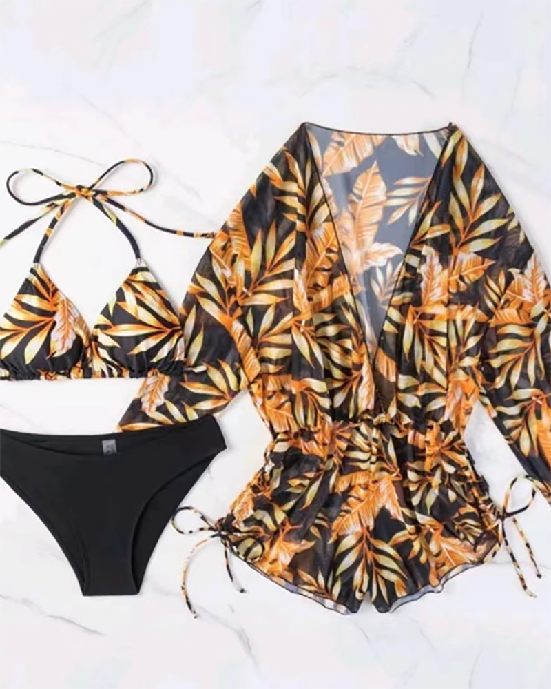 3 Piece Set Floral Printed Hot Beach Swimsuit S-XL