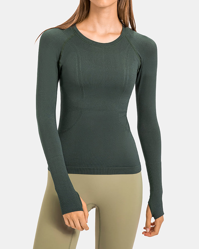 Women Long Sleeve O Neck Slim Breathable Sports Yoga Tops 4-12