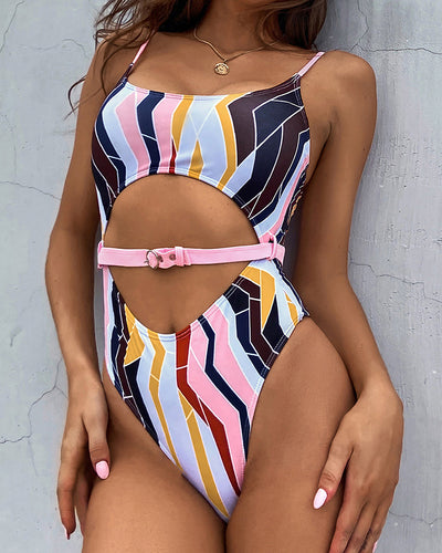 Colorful One Piece Women Buckle Swimwear S-L