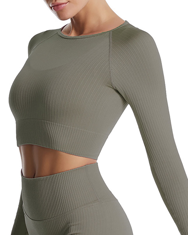 Yoga Long Sleeve Sports Tight-Fitting Solid Color Top S-L