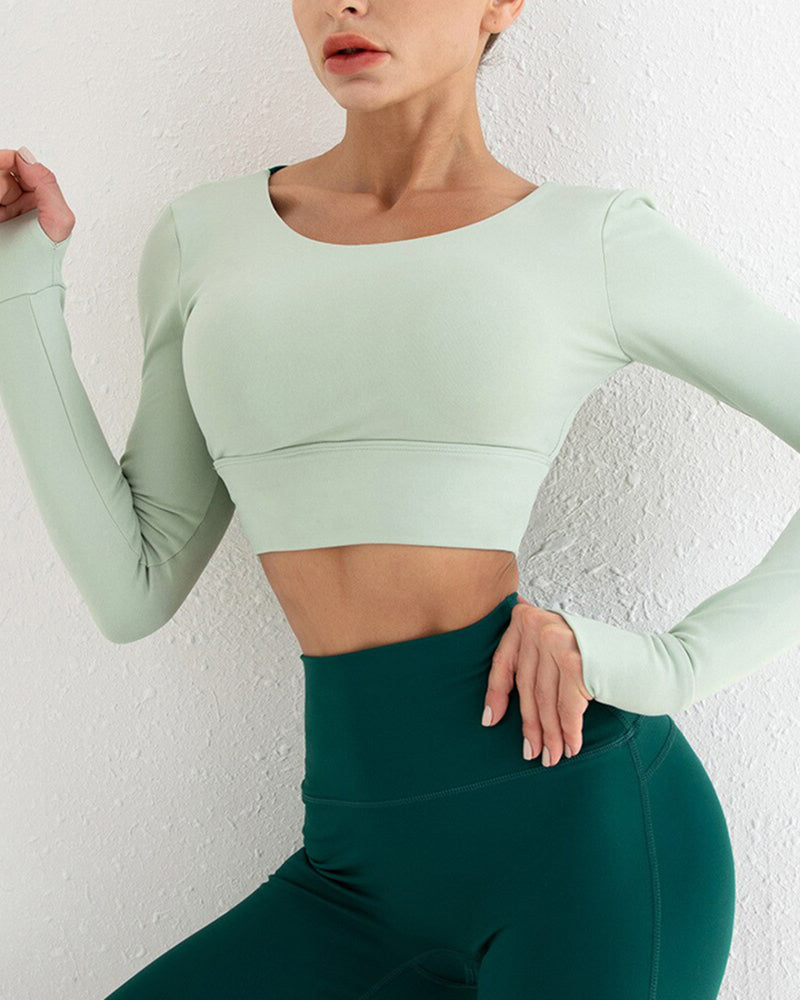 Hollow Out Back Cross Tight Sport Top Gym Yoga Shirts Women Long Sleeve Workout Fitness Crop Tops With Chest Pad Sportwear Pants Sets