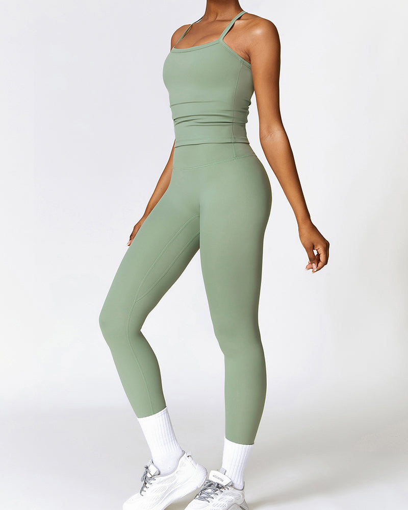 Woman Strap Vest Solid Color Pants Yoga Two-piece Sets S-XL