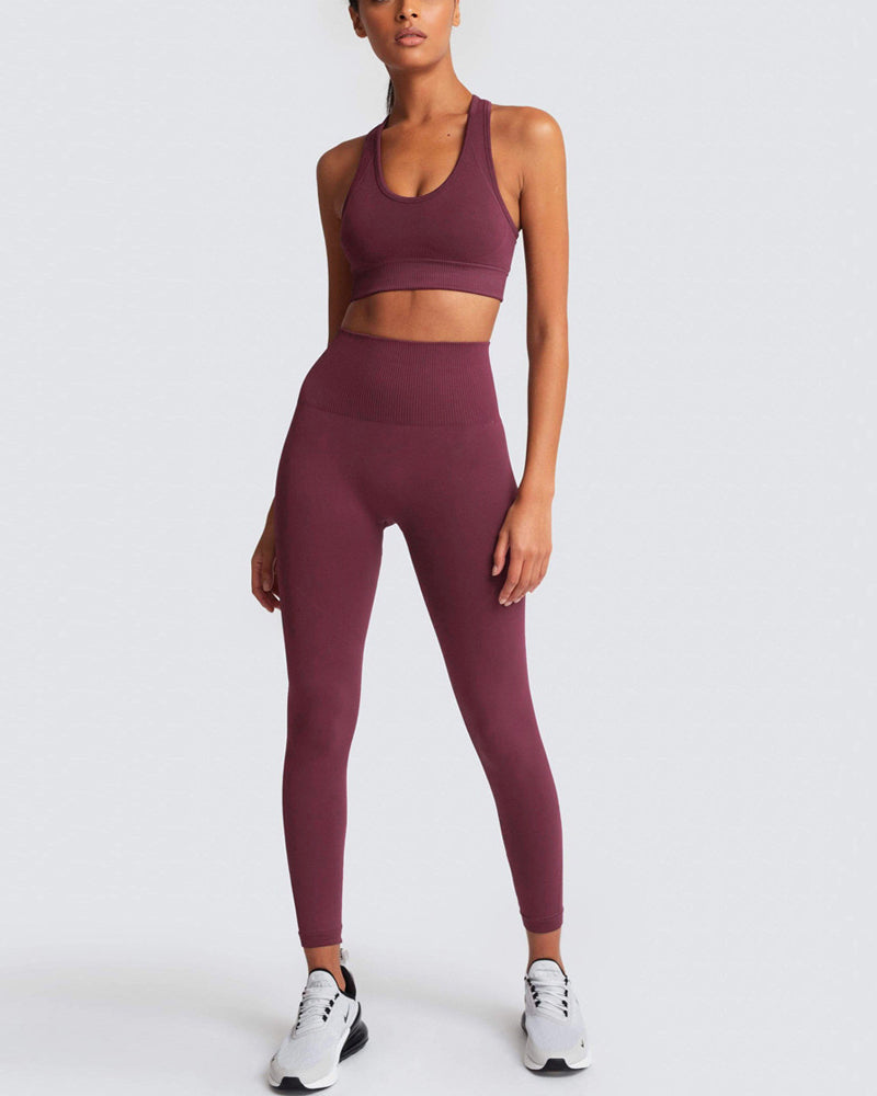 Hot Sale Seamless Slim Knit Sports Yoga Two-piece Sets S-L