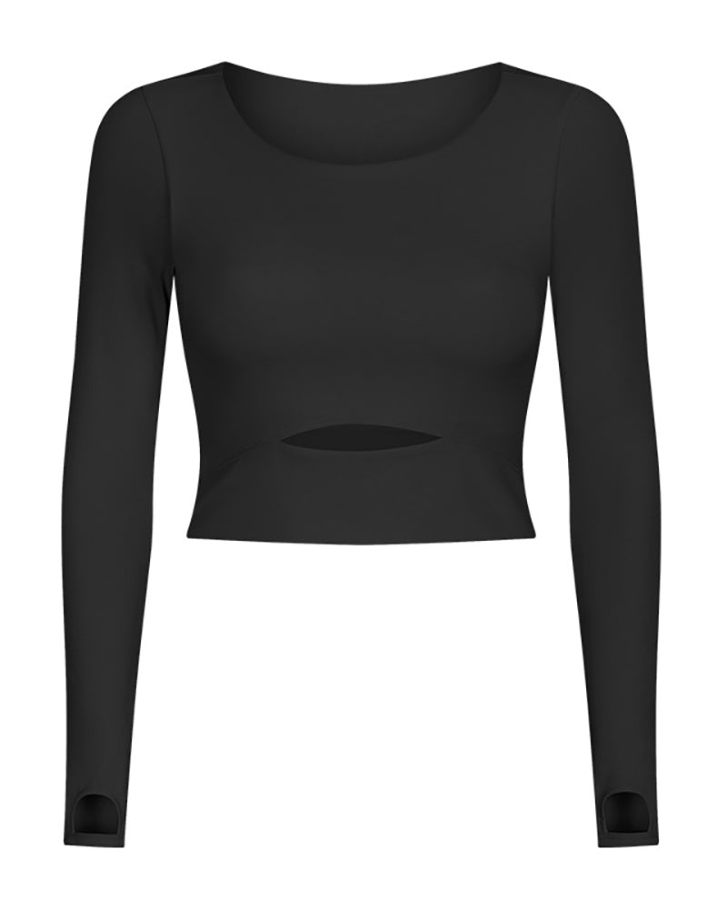 Autumn Women O-neck Solid Color Long Sleeve Running Crop Tpp Yoga Tops 4-12