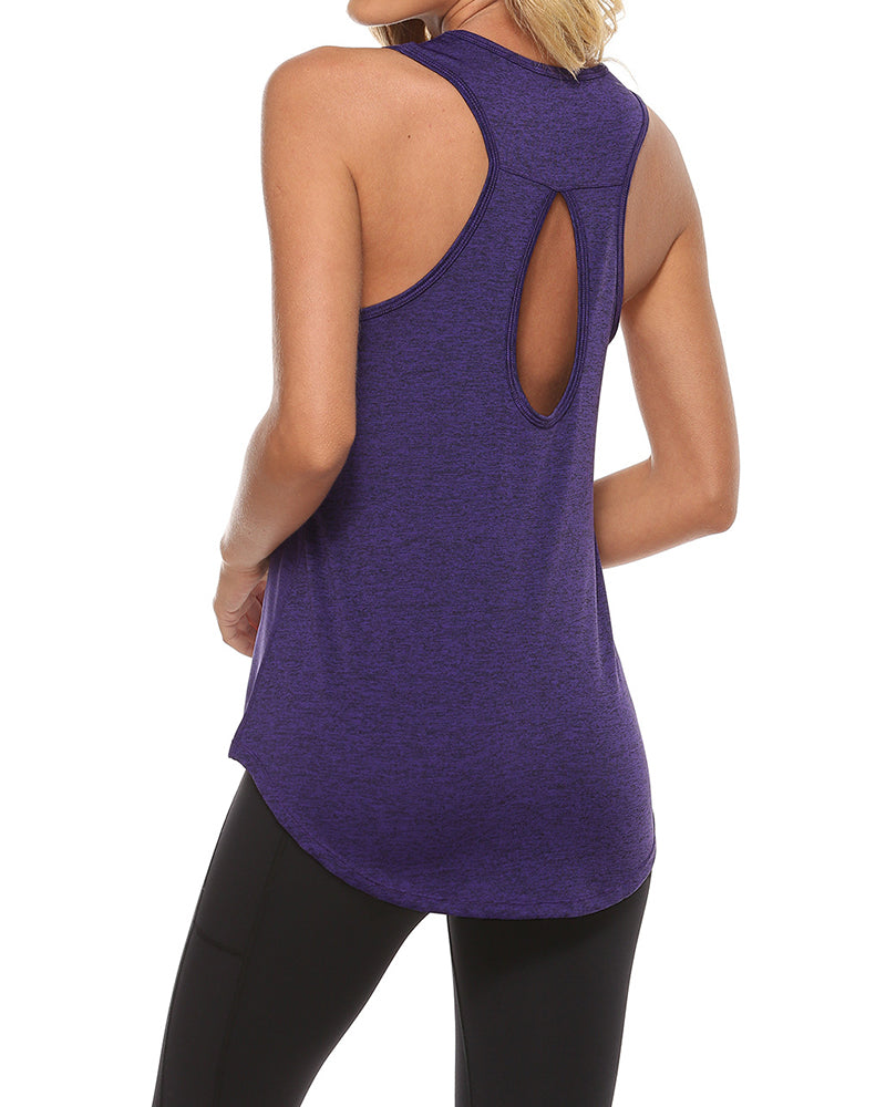 New U-Neck Hollow Out Solid Color Sports Yoga Tank Tops Dark Red Blue Green Purple Gray Vest S-XL