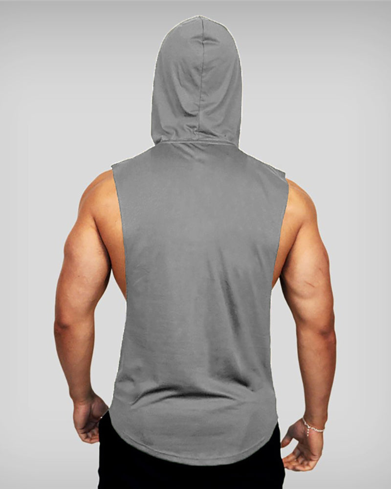 Muscular Men Bodybuilding Fitness Vest Sports Hooded Vest Letter Loose Hurdle Training Sleeveless Top M-2XL