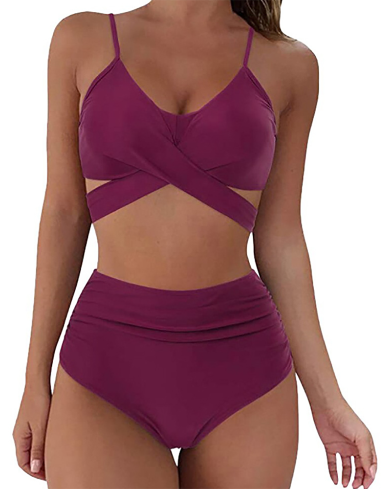 High Waist Women Solid Color Swimwear S-XXL