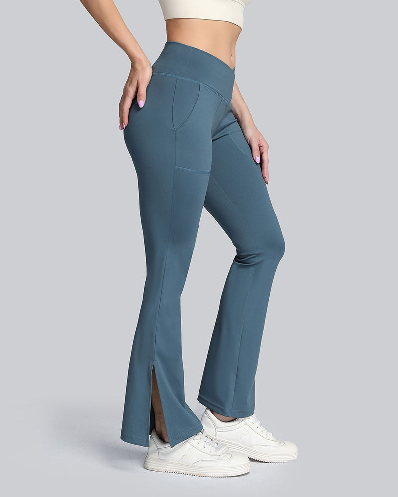 Ladies Cross Waist Wide Leg Pants Navel Nude Pockets High Waist Fitness Sports Yoga Pants S-XL