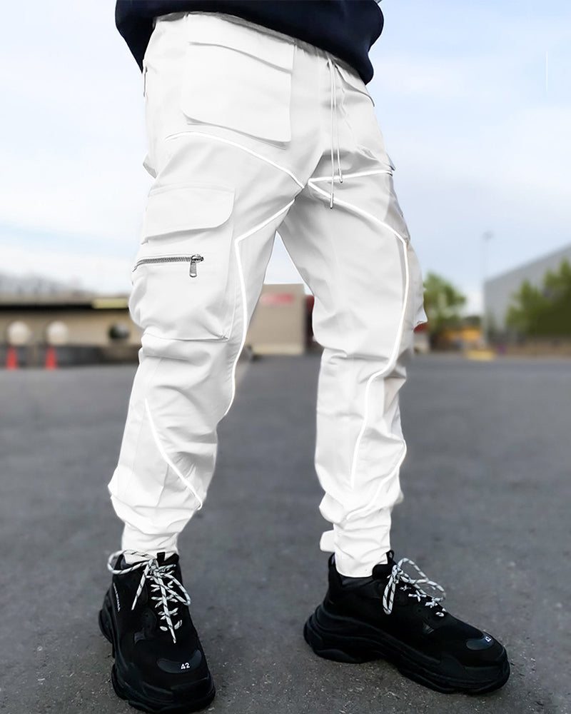 Summer Men Casual Steet Style Refletive Line Pocket Pants M-3XL Joggers