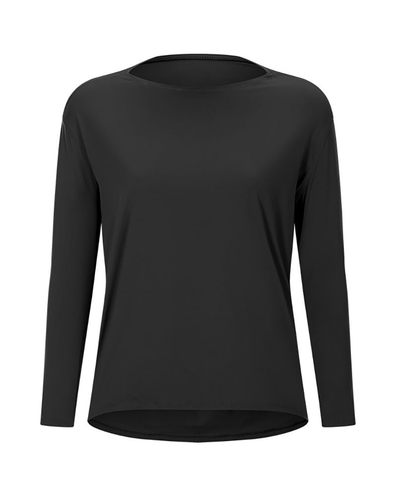 Double-Sided Nude Feeling Loose Long Sleeve Women Slim Breathable Simple Women Training Fitness Yoga Clothes 4-12