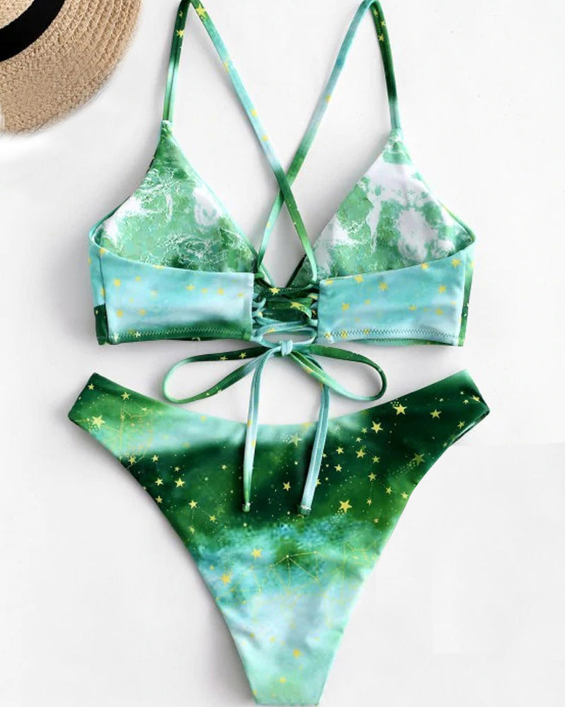 Sexy Women Halter Neck Print Bikini Two-piece Swimsuit YY10244