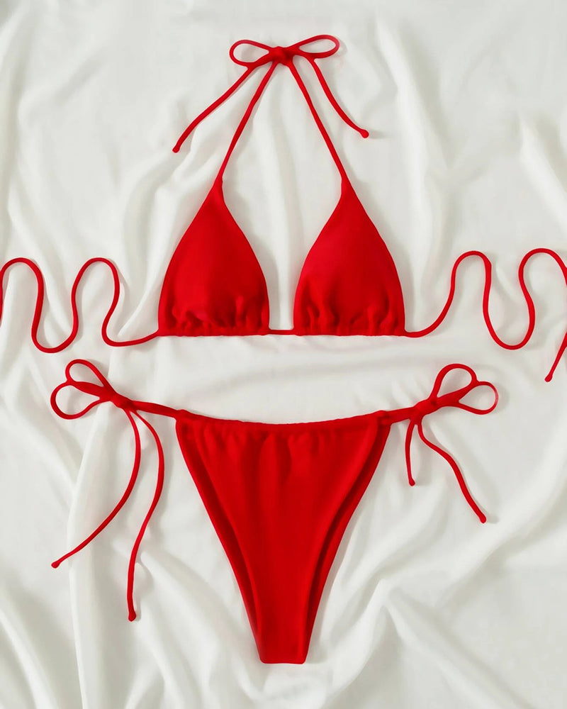 Summer Basic Sexy Bikinis Two-piece Swimsuit Red S-L