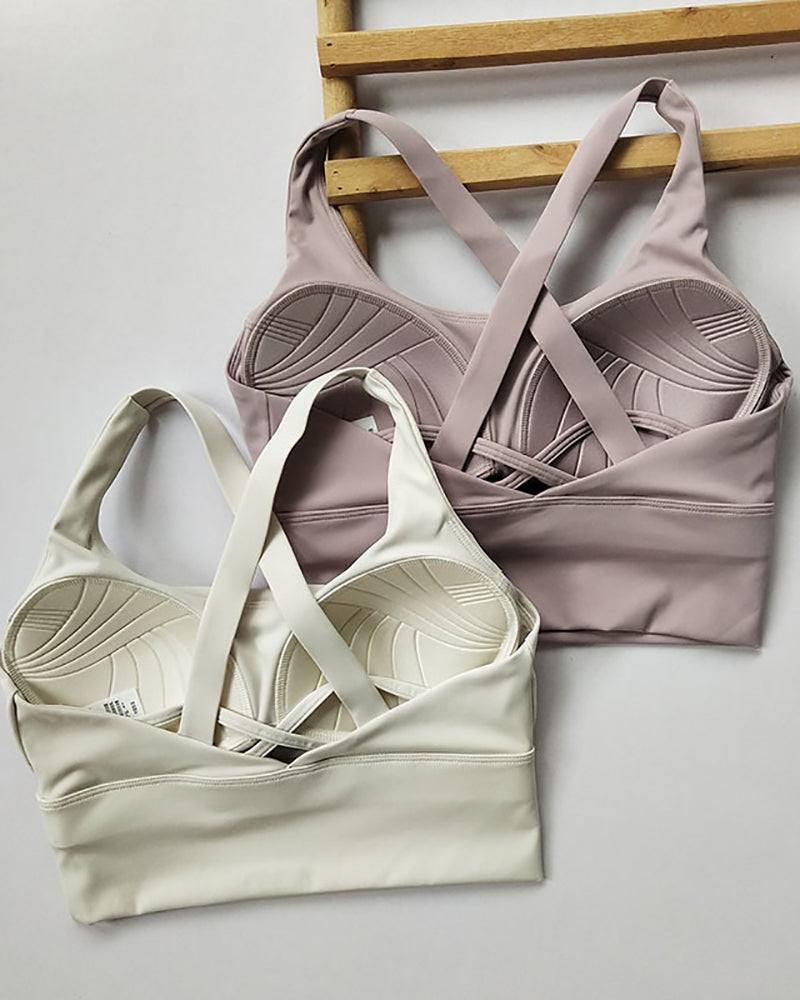 Women Cirss Cross Solid Color Sports Yoga Bra S-XL