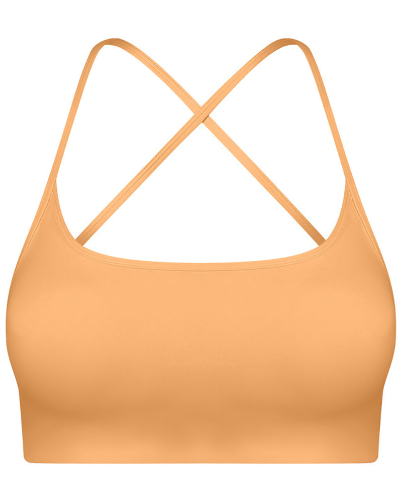 Women Criss Cross Back Solid Color Sling Sport Bra Yoga Tops 4-12