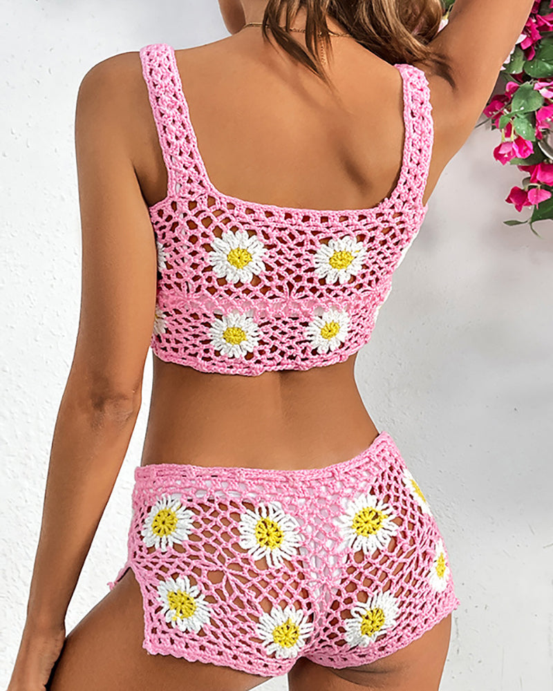 Crochet Women Vacation Beach Two Piece Set S-XL