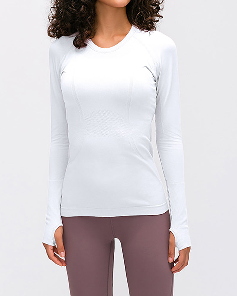 Women Long Sleeve O Neck Slim Breathable Sports Yoga Tops 4-12