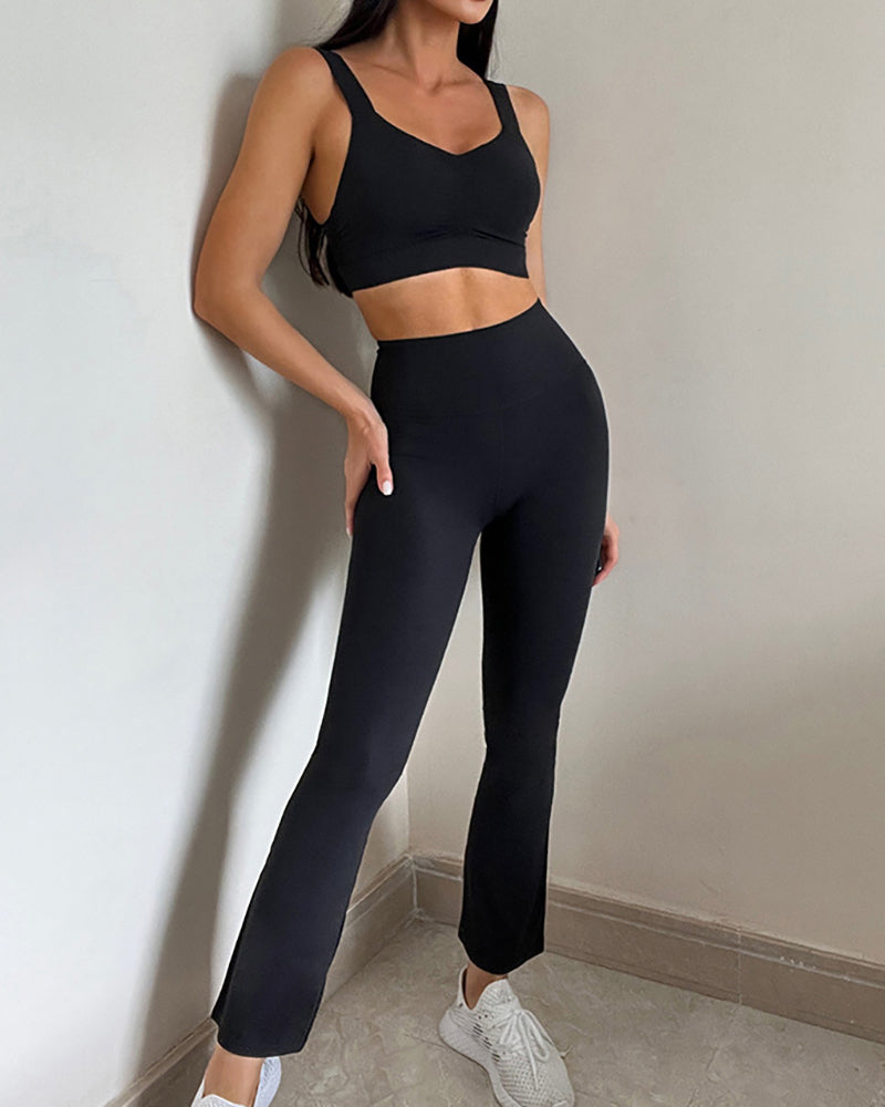 New Nylon Nude Feeling Tight Flared Pants Bra High Elastic Sports Bra Breathable Sweat-absorbing Yoga Wear Bra Shorts Long Sleeve Leggings S-L