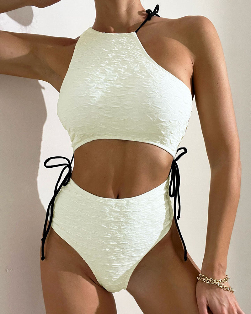 High Waist Women Hot Sale Solid Color Two Piece Swimwear S-L