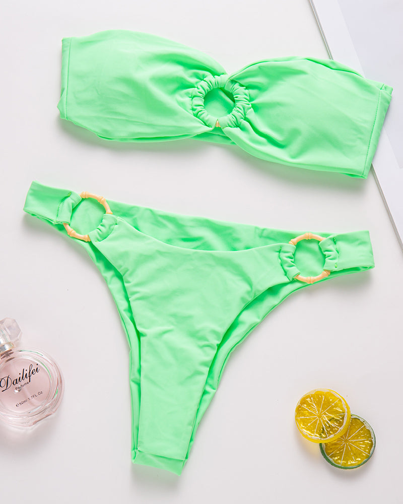 Solid color Chest Sexy Two-piece Swimsuit