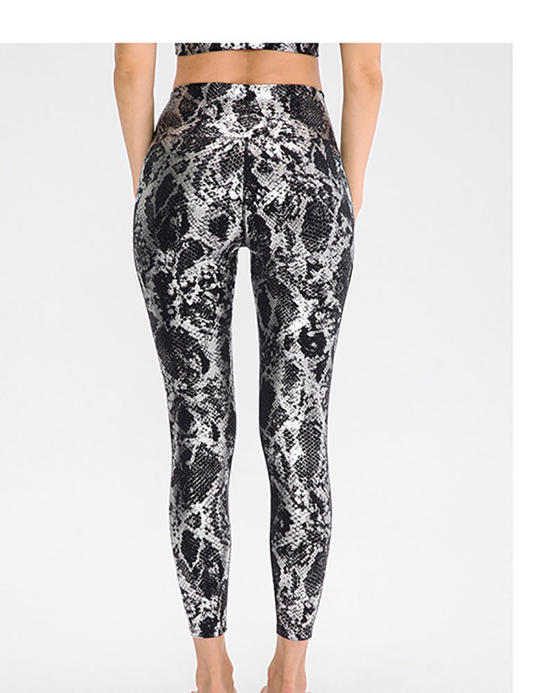 Snake Printed High Waist Sports Leggings Black White Blue Brown S-2XL