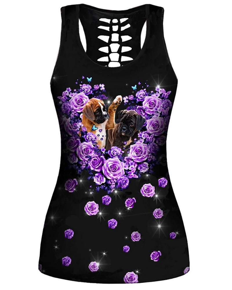 Women Casual Yoga Sport Sleeveless Top T Shirt YinYang Skull Rose Print 3D Tank Tops Cool Flower Skull Tanks Back Hollow out Vest Casual Tees