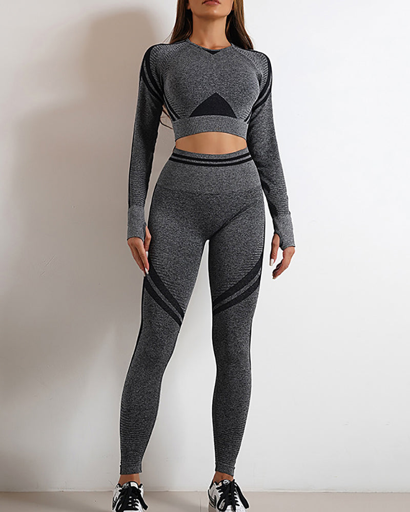 Women Active Wear Autumn Winter Long Sleeve O Neck High Waist Pants Sets S-L