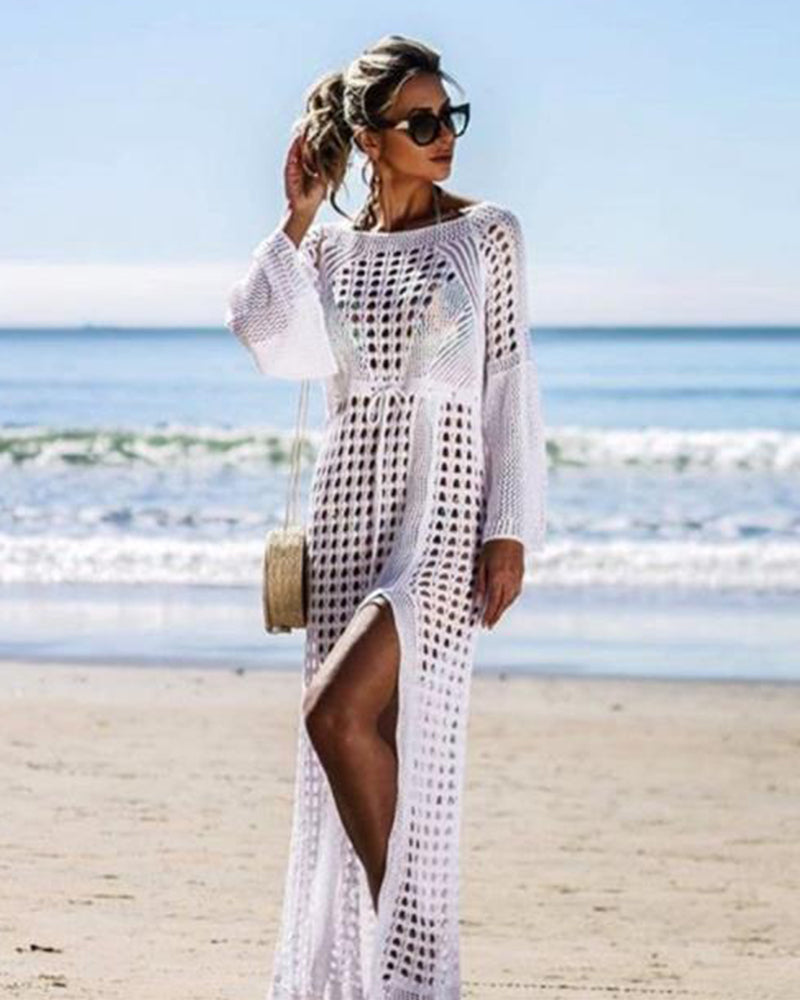 2021 Knitted Beach Dress Beach Cover up Crochet Tunic Beach Pareo Beach Praia Cover Salida de Playa Beachwear Cover up