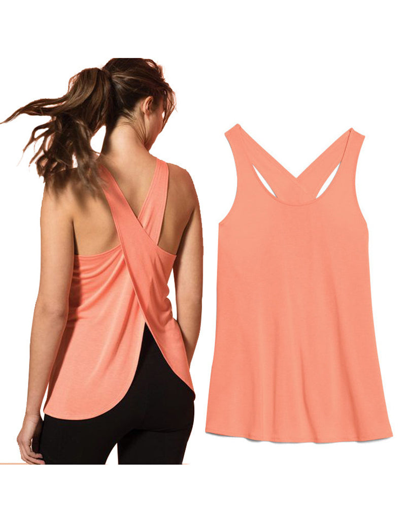 Solid Color Sleeveless Featherweight Milk Silk Criss Back Yoga Tank Tops Vest S-XL