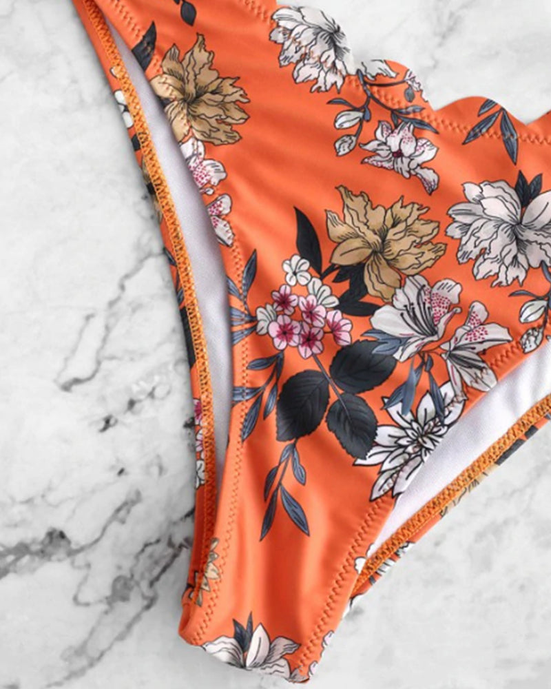 New Summer Florals Sleeveless Women bikini Two-piece Swimsuit Orange White Green S-L YY10203