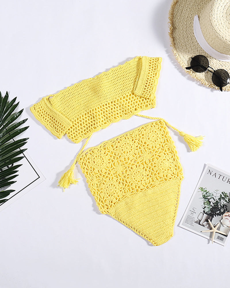 Swimsuit Women Crochet Hand Made Bikini Push Up High Waist Bathing Suit Beachwear Swimwear Biquini Beach Bikini OM25991