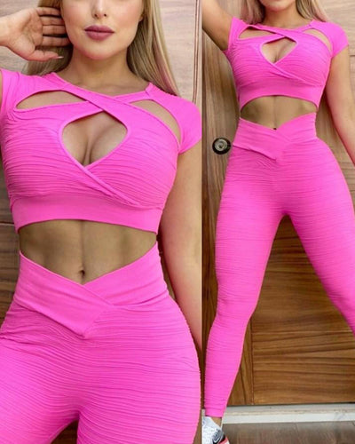 New Women Hollow Bright Stretch Breathable Yoga Sports Fitness Yoga Two-piece S-XL