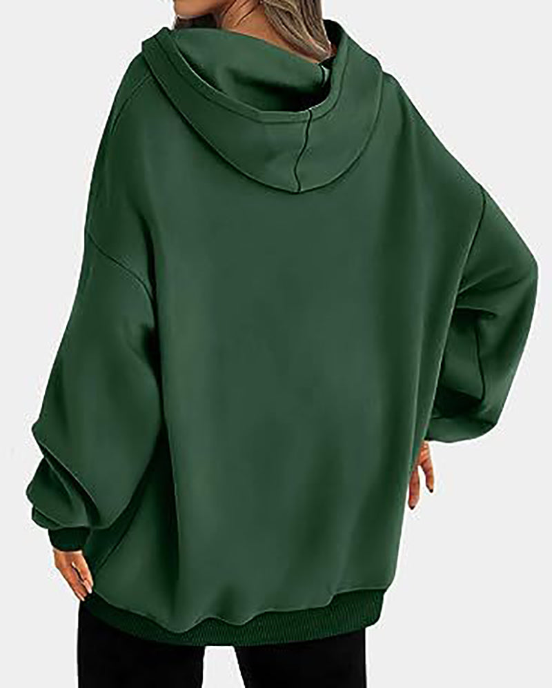 Women Long Sleeve Solid Color Hooded Loose Pullover Tops S-XL