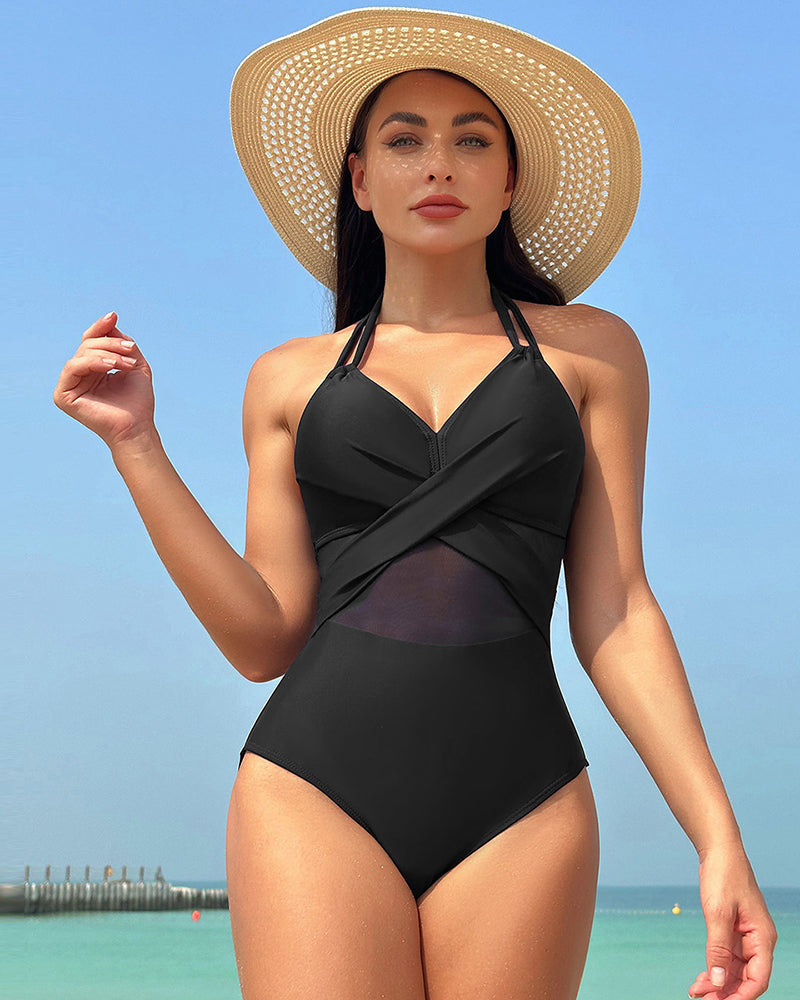 New Arrival V-neck Mesh One Piece Swimsuit  S-2XL