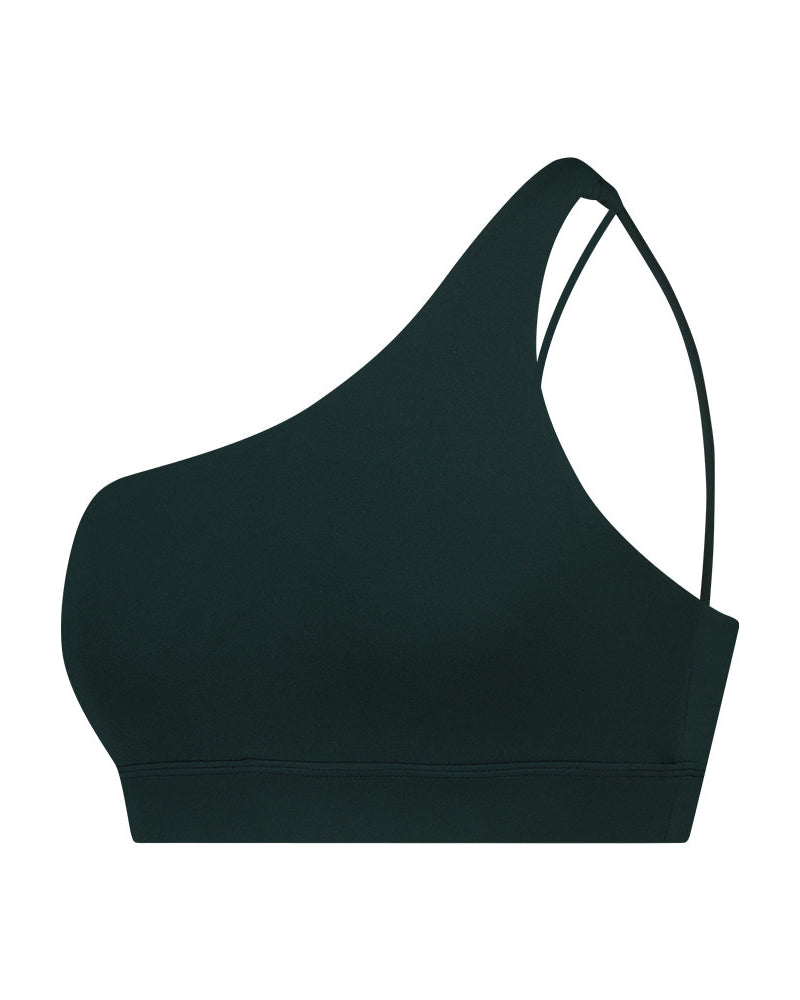 Elegant One Shoulder Strap Yoga High Elastic Bra Dark Green White Black S-L