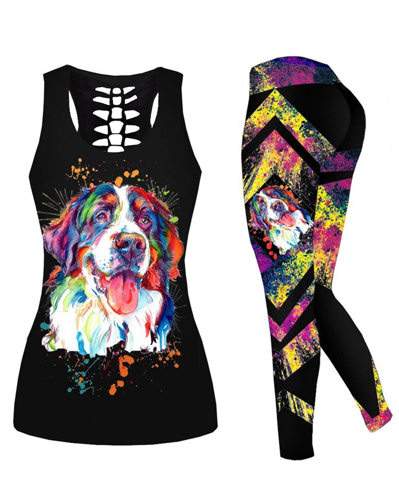 Women Casual Yoga Sport Sleeveless Suit T Shirt YinYang Skull Rose Print 3D Tank Tops Pants Cool Flower Skull Tanks Back Hollow out Vest Casual Tees