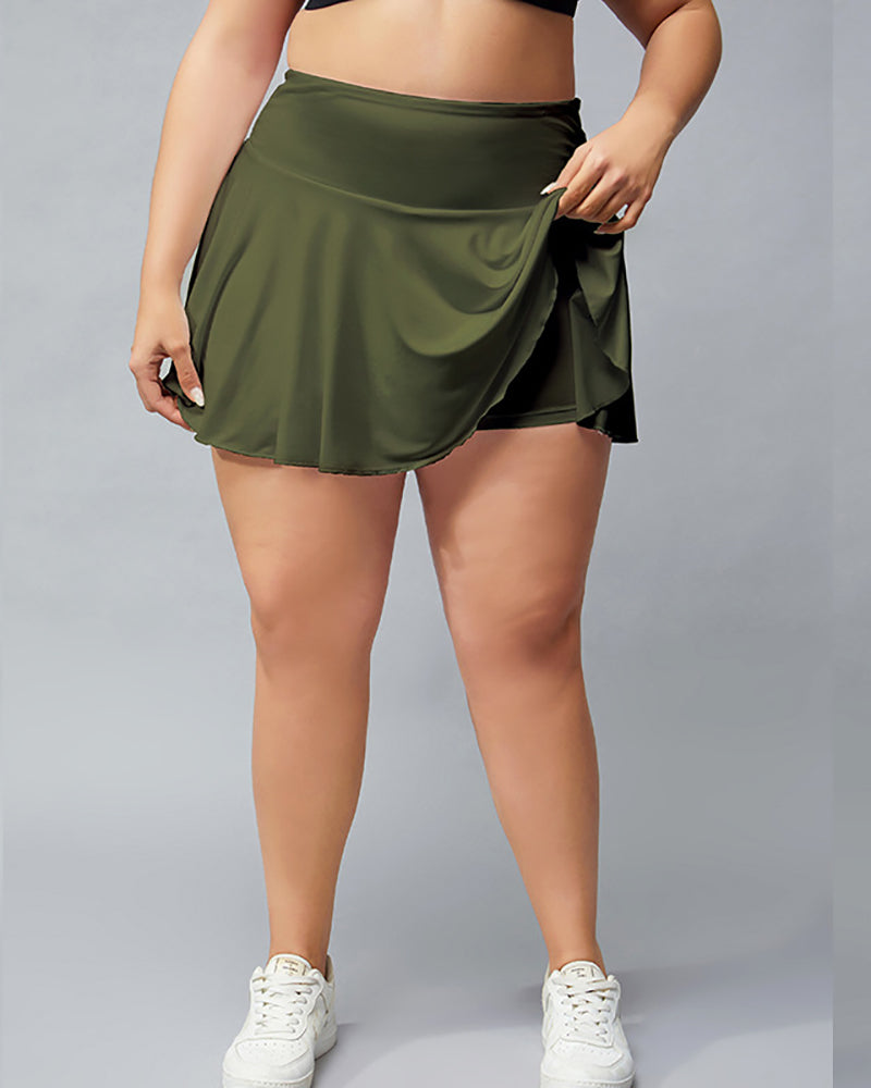 Women Fitness Tennis Sports Pocket Lined Plus Size Yoga Skirt Black White Army Green Coffee XL-4XL