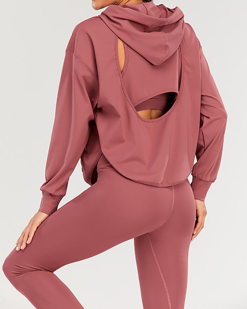 Autumn New Solid Color Long Sleeve Hoodie Sweatshirt V Neck Bra Back Pocket Pants Three Piece Sets S-XL