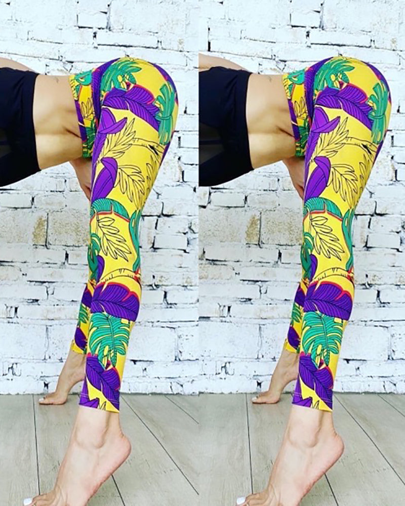 Fitness High Waist Quick Dry Printed Butterfly Rose Striped Colorblock Sports Pants Leggings S-L