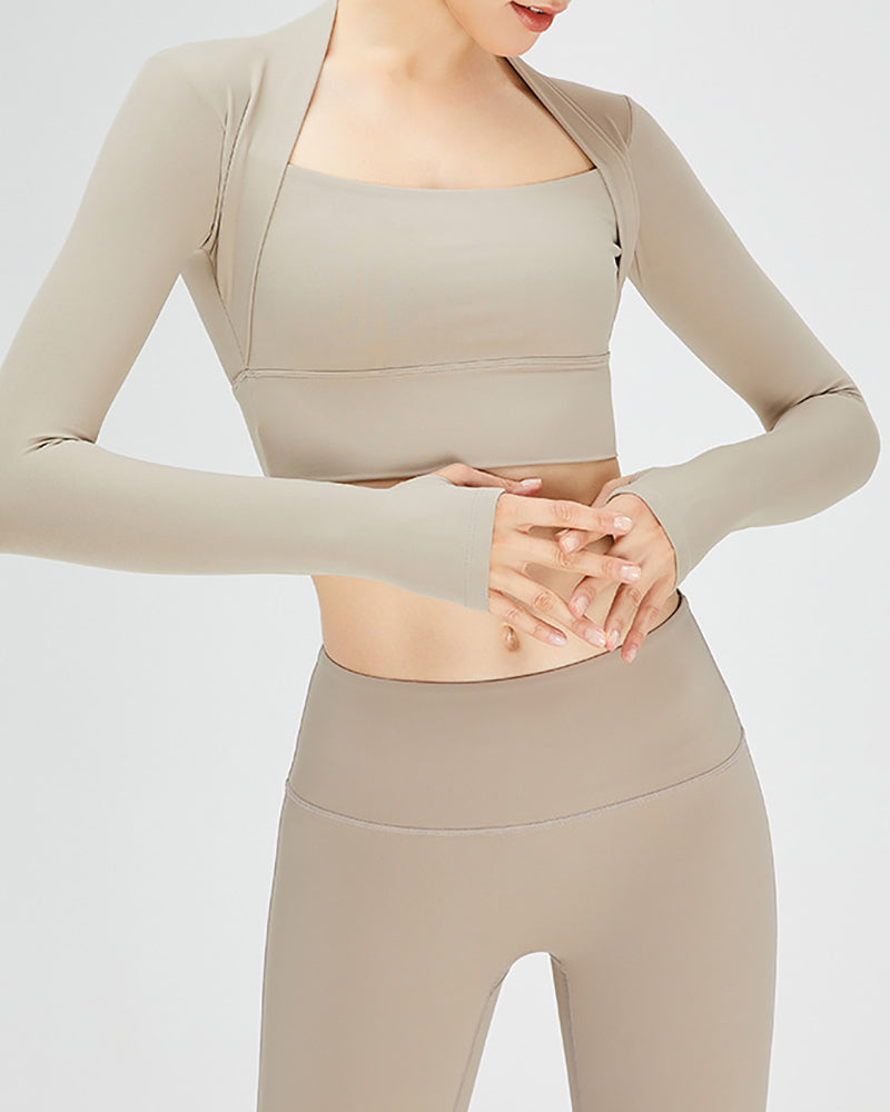 Spring Autumn Women Long Sleeve Solid Color Nuke Feeling Active Wear Top S-XL