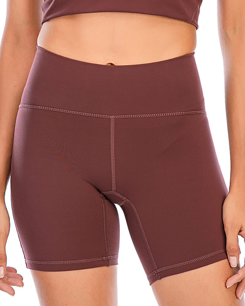 Nude Yoga Shorts Wear Tight-Fitting High-Waist Breathable Running Fitness Solid Color S-XXL