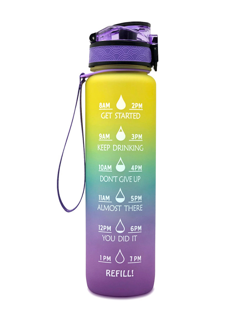 1L Tritan Material Water Bottle With Bounce Cover Time Scale Reminder Frosted Leakproof Cup For Outdoor Sports Fitness