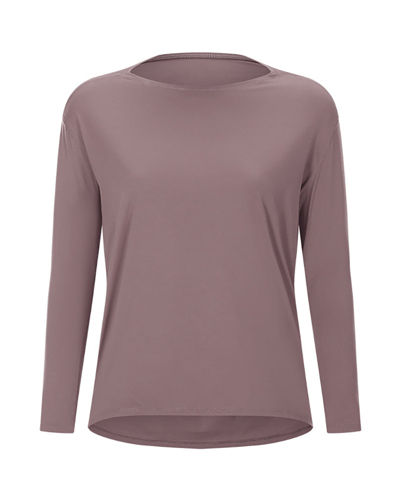 Double-Sided Nude Feeling Loose Long Sleeve Women Slim Breathable Simple Women Training Fitness Yoga Clothes 4-12