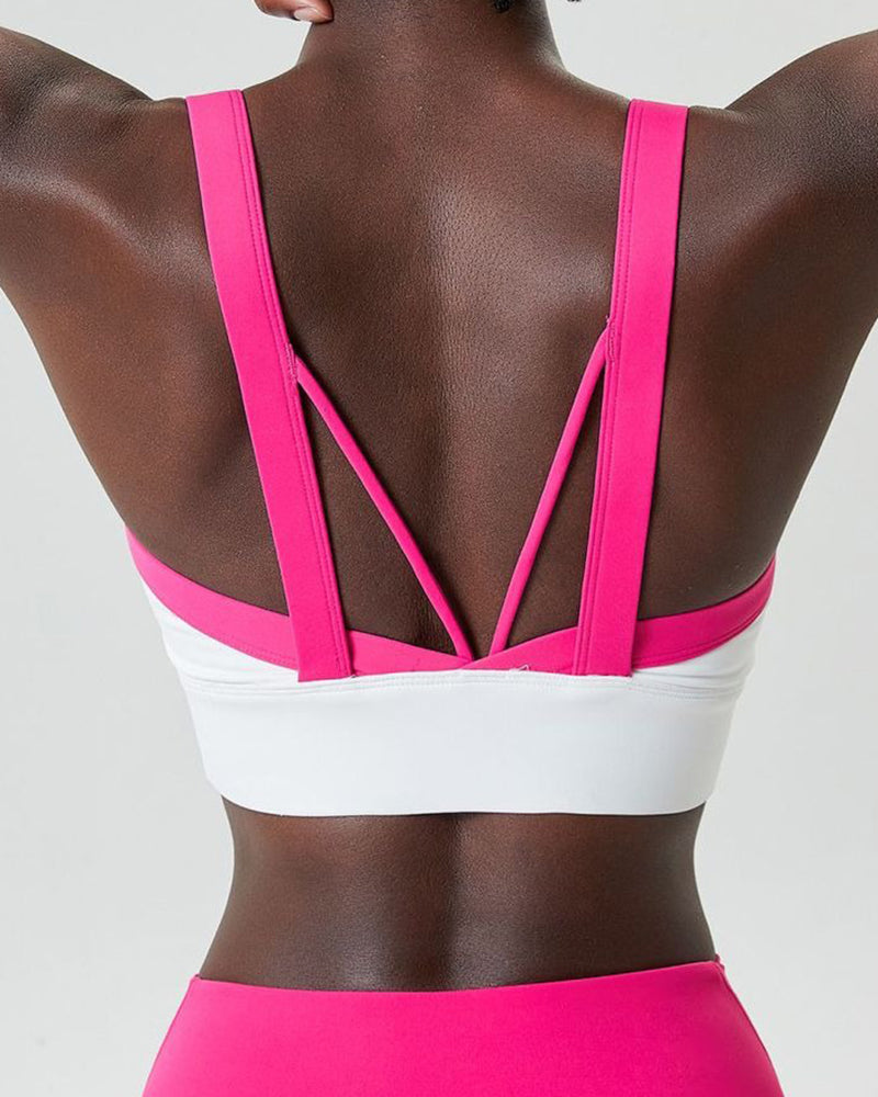 Colorblock Fixed Cup Cat Ear Back Sports Bra S-XL