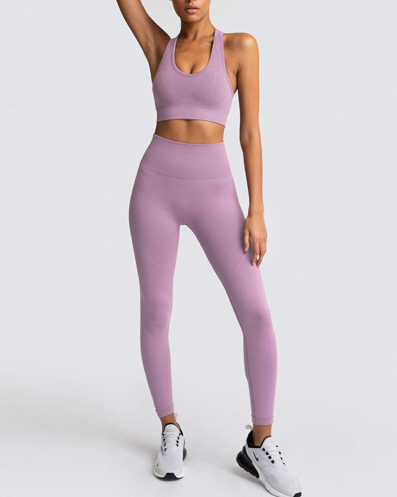 Seamless Slim Knit Sports Yoga Two-piece Sets S-L