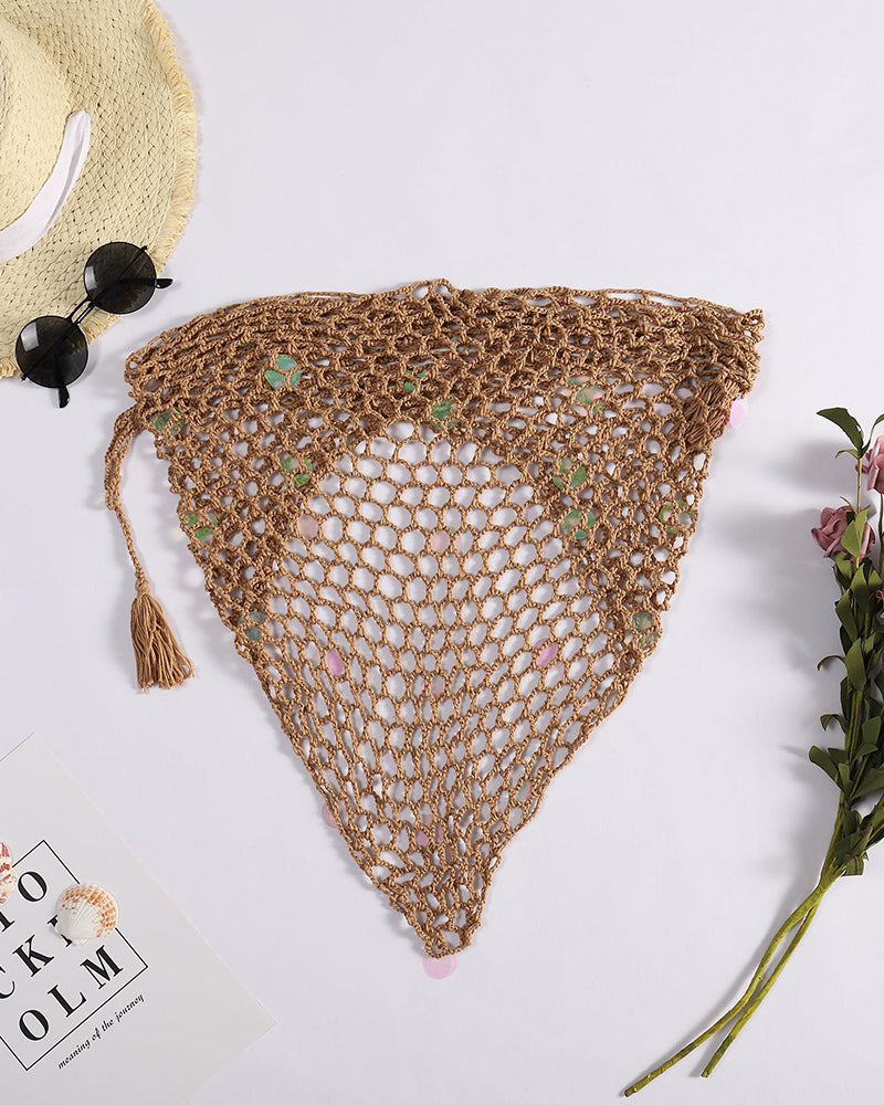 Sexy Women Summer Beach Triangle Wraps Hollow Out Swimwear Crochet Bikini Cover Up See-through Crochet Swimsuit OM25985
