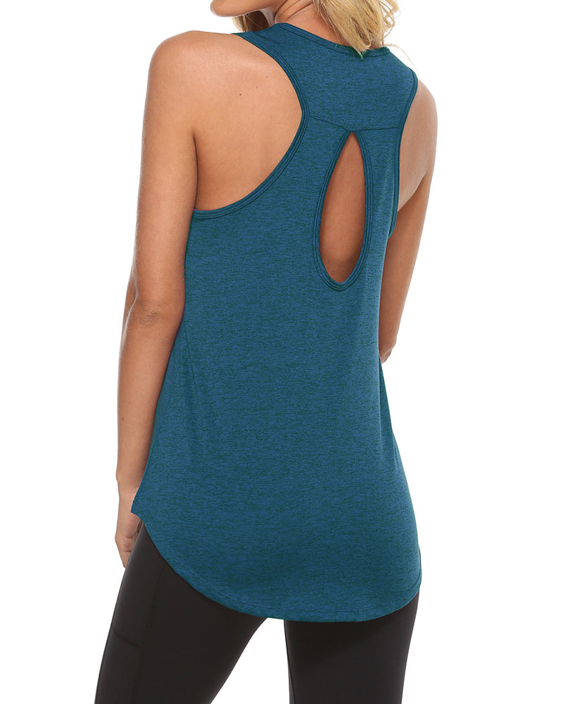 New U-Neck Hollow Out Solid Color Sports Yoga Tank Tops Dark Red Blue Green Purple Gray Vest S-XL