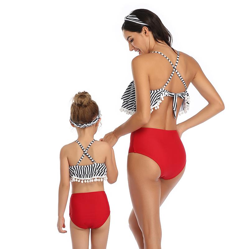 Beauty Floral Ruffle Strap Mom&Child Swimsuit S-XL OM20676