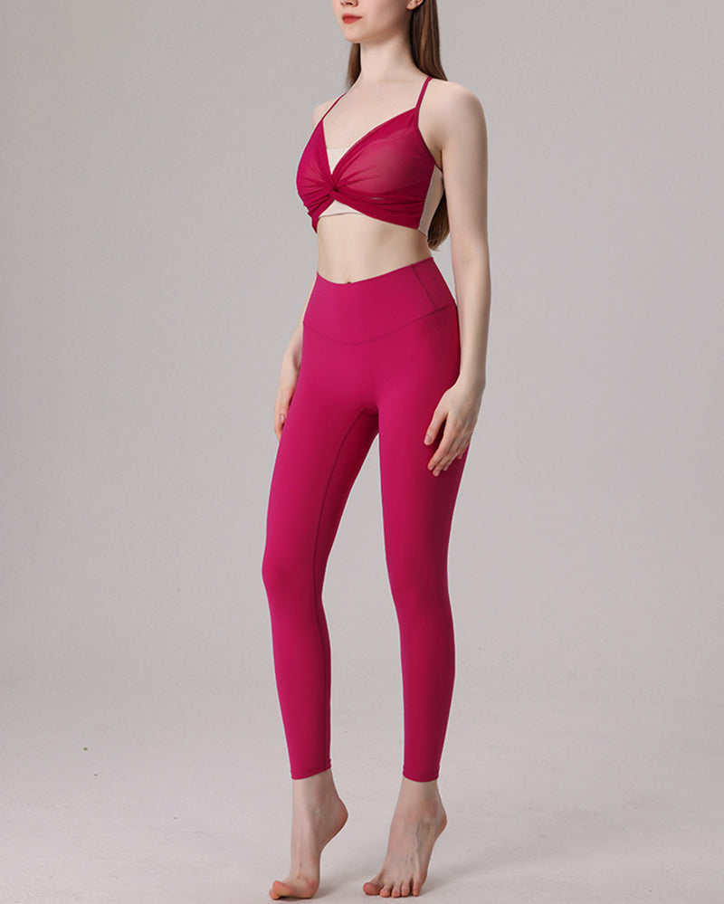 Women Ruched Sleeveless Yoga Two-piece Pants Sets S-L