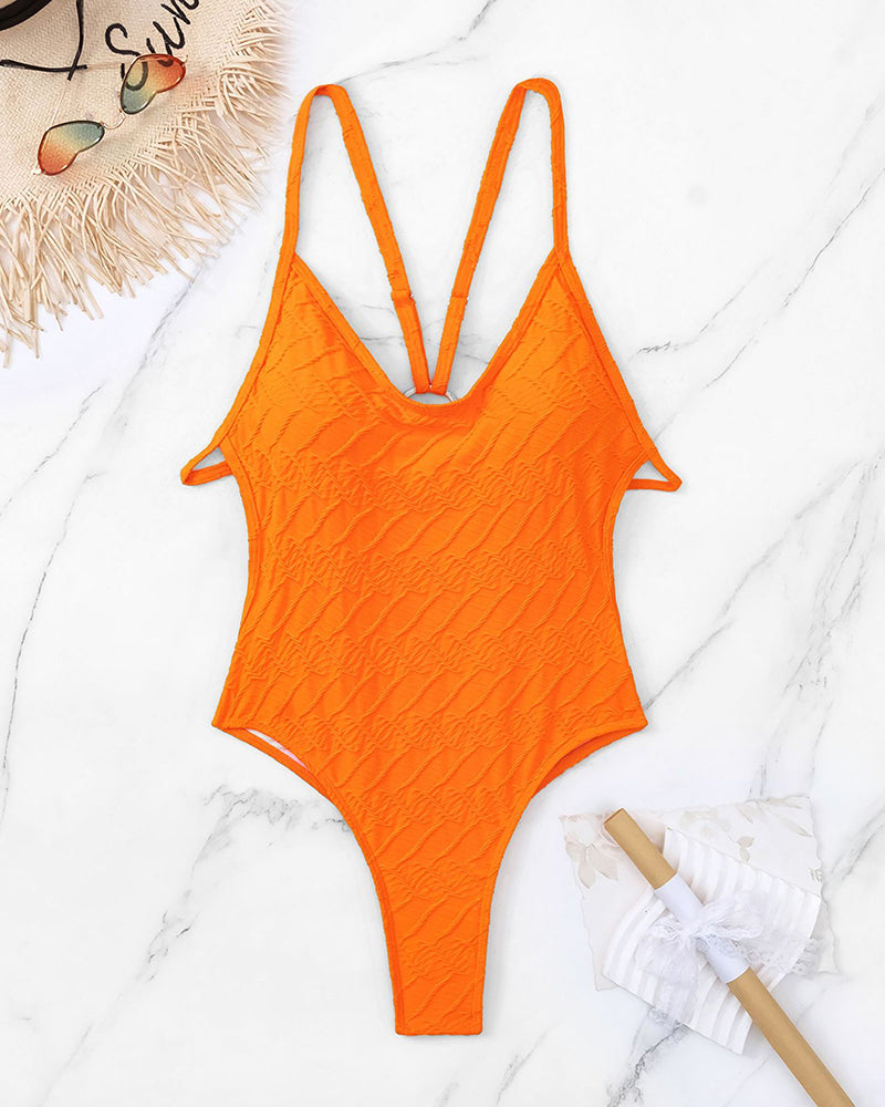 New V Neck Criss Cross Backless High Waist One-piece Swimsuit White Green Orange S-XL